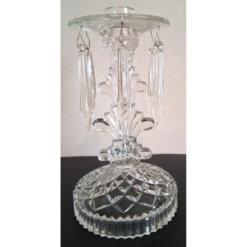 Vintage Pressed‎ Glass Candlestick with Prisms